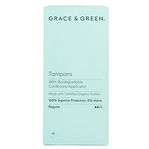 Grace & Green Organic cotton applicator tampon -regular, 16pcs, box may be dented (REF B80, G538, E158, E193, E399, T14-1)