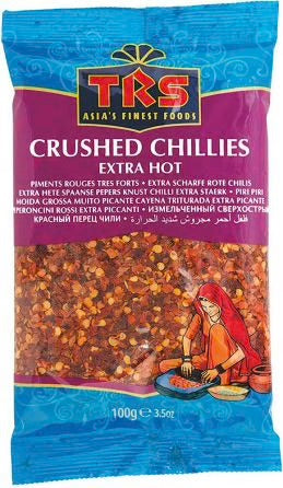 TRS Extra Hot Crushed Chillies 100g , 03/24