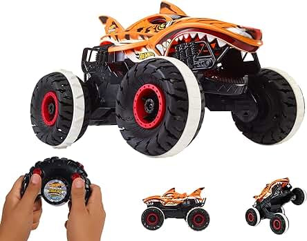 Hot Wheels Monster Trucks, Unstoppable Tiger Shark , used acceptable condition , controller does not have cover .