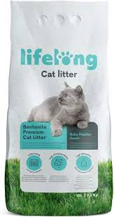 Amazon Brand - Lifelong Bentonite Premium Cat Litter Baby Powder Scent, 10L (Pack of 1), broken and taped bag .