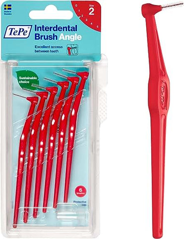 TePe Angle Red Interdental Brushes x6 (0.5mm - Size 2) , ( ref E410)