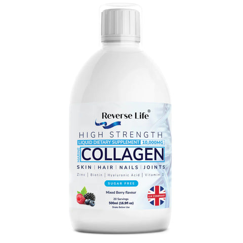 Reverse Life Purest marine Collagen, 10,000mg, 500ml, expiry 12/26, scruffy box