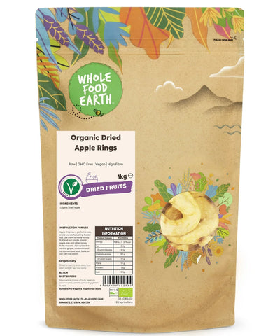 Wholefood Earth Organic Dried Apple Rings – 1 kg - best before 30/05/24- (ref T17-4)