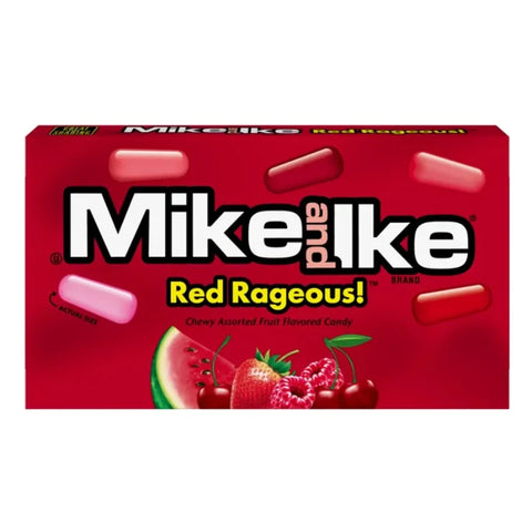 Mike & Ike Red Rageous Theatre Box 120g, best before 08/25, scruffy, dented box