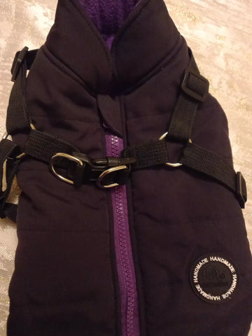 Dusmbaby Black & Purple Padded Zip Up Fleece Lined Dog Coat Size XXL- scruffy packaging