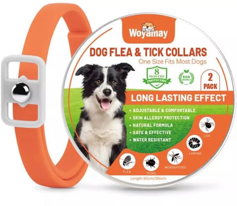 Woyamay Flea & tick Treatment for Dogs, Adjustable/ orange -glow in the dark 65cm- dented tin