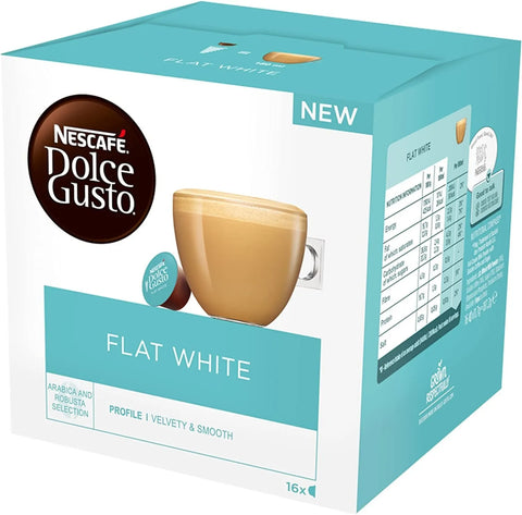 Nescafe Dolce Gusto Flat White Coffee Pods x16 per pack- best before 30/06/25- dirty/damaged box and bagged