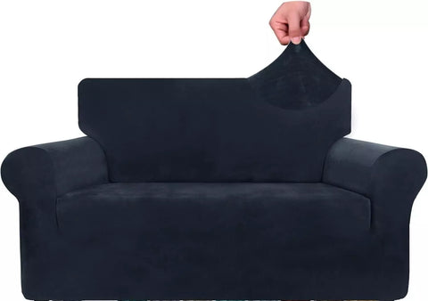 XINEAGE 1 Piece Velvet Couch Cover for 2 seater, Loveseat, Navy, condition new, scruffy packaging