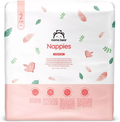 Amazon Brand - Mama Bear Premium Nappies, Size 2 (3-6 kg), Pack of 84, White, small wholes in pack(Ref E222)