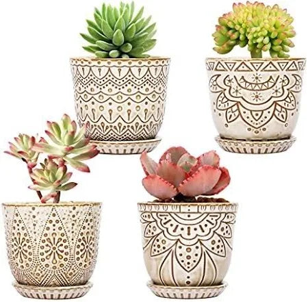 10 CM Indoor Ceramic Planter Pots, Set of 4, New but open, scruffy box, plants not included