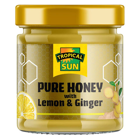 Tropical Sun Pure Honey with Lemon and Ginger, 250g- best before 12/25-the lid may be slight dented