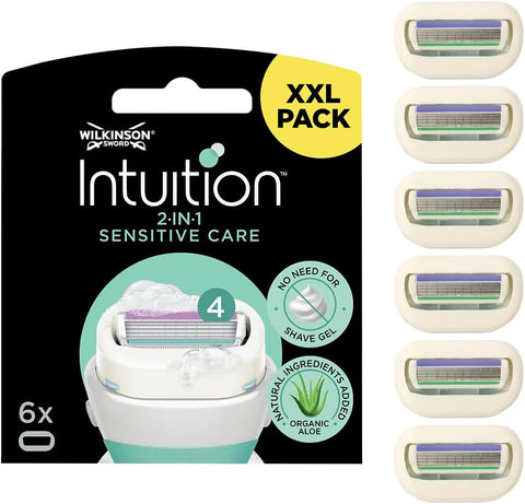 Wilkinson Sword Intuition 2 in 1 Sensitive Care Razor Blade Refills - Pack of 6- damaged box and tapped