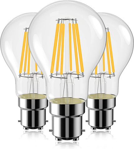 SAMJER B22 LED Filament Bulb, 7W (60W Equivalent), 2700K Warm White, Clear Vintage Bayonet Light Bulbs Globe, 700 Lumen, Non-Dimmable, Pack of 3 [Energy Class A+]