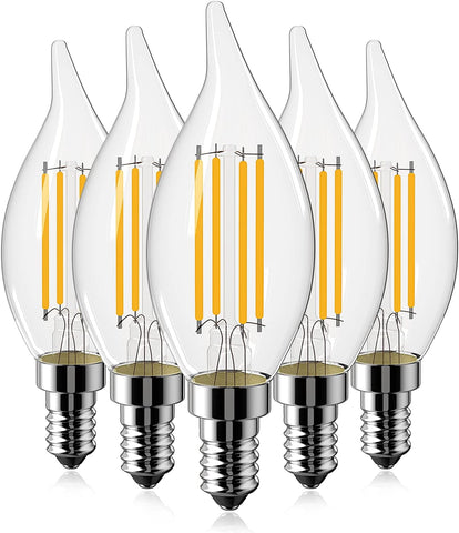 SAMJER E14 LED Filament Candle Bulb, 4W (40W Equivalent), Clear Vintage SES Screw Bulbs, 2700K Warm White, 400 Lumen, Non-Dimmable, Pack of 5 [Energy Class A+]