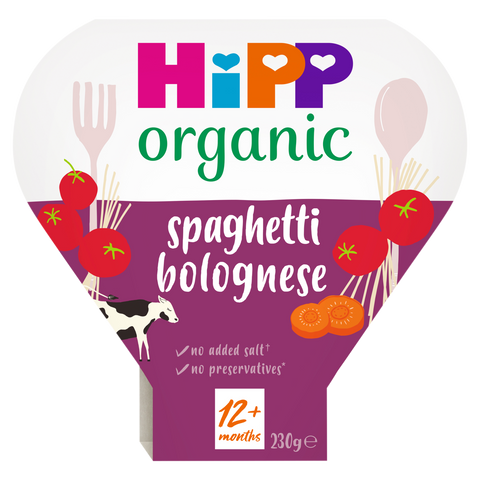 Hipp Classic Spaghetti Bolognese,12m , 230g Best Before 02/10/24, dented pack (ref E80)